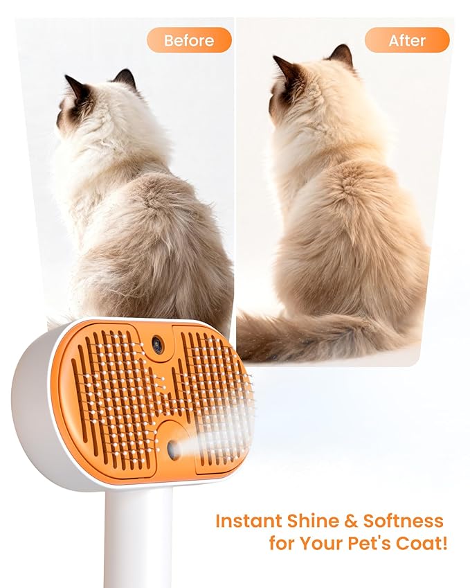 Cat Steam Brush with Waterless Shampoo, 3-in-1 Pet Steam Brush for Dog, Self Cleaning Pet Spray Hair Removal Comb for Long Haired Pets, Cool Mist Only