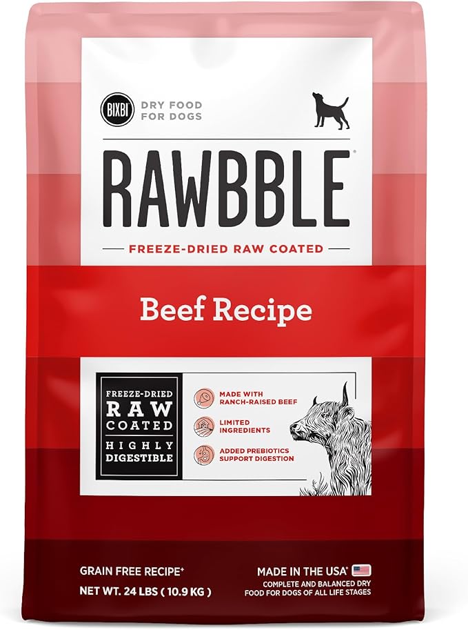 BIXBI Rawbble Freeze-Dried Raw Coated Dog Food, Beef – Fresh Meat, No Meat Meals, Grain-Free – USA Made, 24 lbs