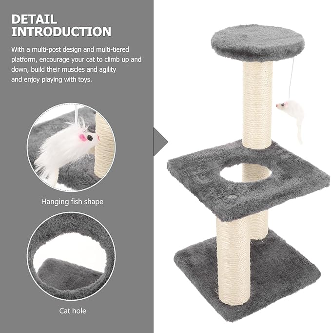 Alipis 3-Layer Vertical Cat Scratching Post with Sisal Rope Integrated Comfortable Kitten Scratcher Tower for Indoor Cats and Grooming Furniture