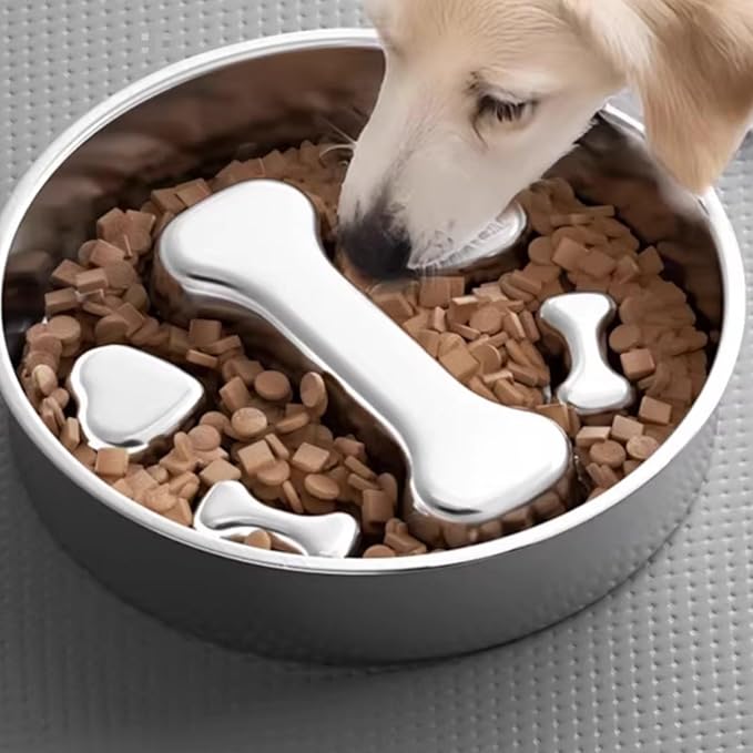 Slow Feeder Dog Bowl Easy to Clean Non-Slip Slow Eating Dish Dishwasher Pet Supplies for Large Dogs, 18CM, Bone