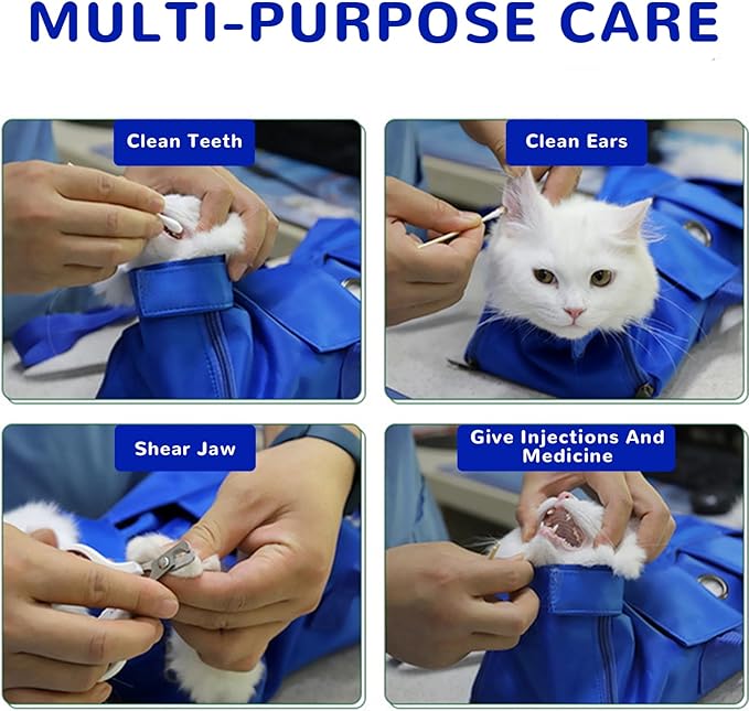 Cat Bathing Bag, Scratch-Resistant Nylon Cat Grooming Bag with Zipper & Paste Tape, Adjustable Multifunctional Cat Restraint Bag for Bathing Washing Nail Cutting, L, Cat Bathing Bag