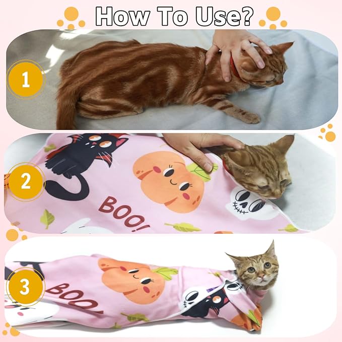 27.6" Cat Wrap for Cutting Nails Cat Grooming Restraint Swaddle Wrap Burrito Wrap XL(Within 17lbs) Anti-Scratch Anti-Escape Multifunctional Pet Tool Halloween Decor