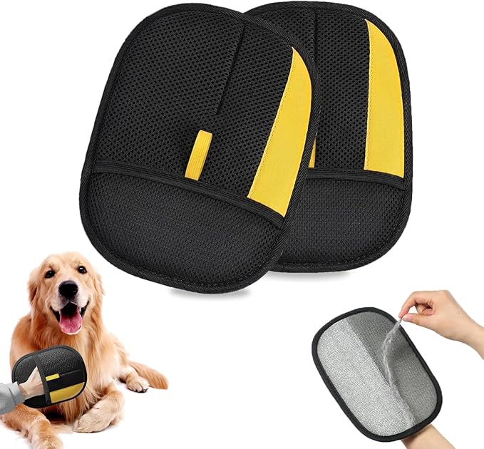 Serapha 2. Upgraded Electrostatic Pet Hair Removal Gloves for Dogs & Cats, Reusable & Washable Fur Remover for Sofa, Clothes, Carpet, Car Seats & Pet Beds, Quick Clean Lint Tool (2 Pack Black)