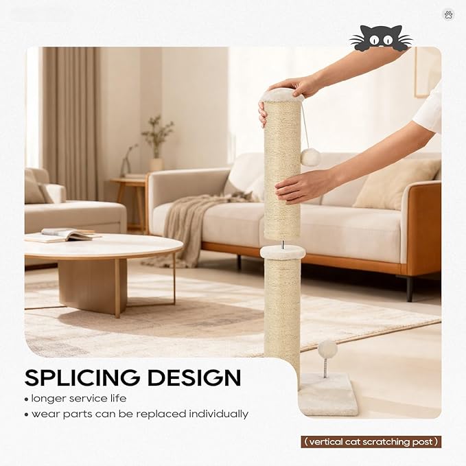 Dkelincs 33" Tall Cat Scratching Post Premium Sisal Kitten Scratcher with Hanging Ball for Indoor Cats, Cat Scratch Post for Living Room & Bedroom, Ideal for Cats at All Ages (Beige, 33 Inch)