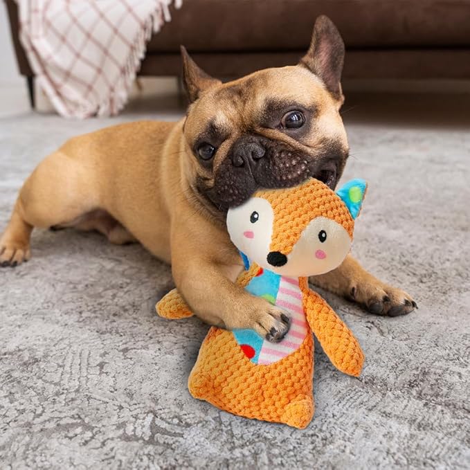 Dog Plush Toys for Aggressive Chewers Indestructible Dog Toy, Squeaky Plush Toy for Small Medium Large Dogs, Indoor Play Durable Chew Toy o Keep Them Busy (Fox)