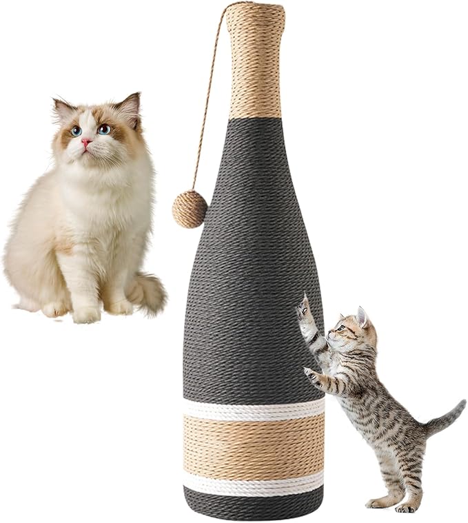 Vertical Cat Scratching Posts,with Ball Wine Bottle Natural Accessory | Stimulating Cat Toys | for Mental Stimulation Simulation Home Play Training Floor Play Travel Indoor
