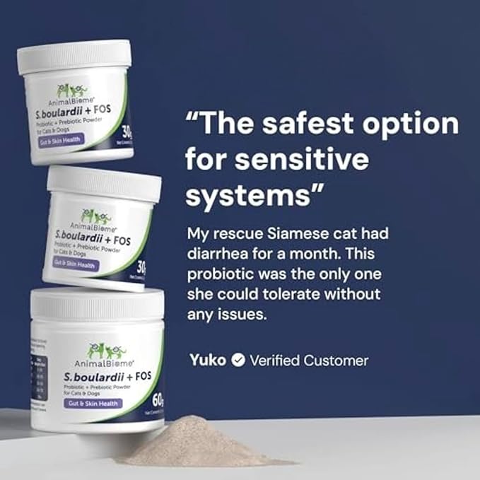 AnimalBiome Pet Probiotics - S. boulardii + FOS Probiotic and Prebiotic Powder for Dogs and Cats 60g