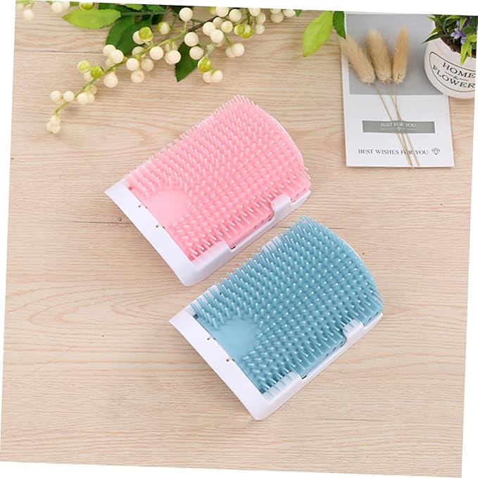 Yardwe Cat Self Grooming Massage Brush Rubber Bristles Safe for Cats Easy Wall Installation Collects Loose Hair Light Blue for Relaxation and Self-Care