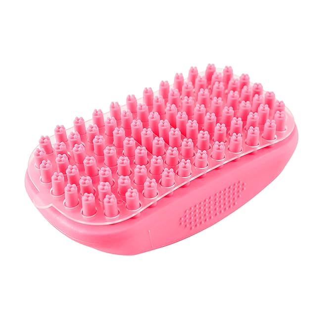 Pet Bath & Massage Brush for Dog & Cat with Short or Long Hair,Rubber Grooming Brush for Brushing,Massaging,Bathing,Shampooing and Reducing Hairballs,Soft Curry Comb with Removable Screen (Pink)