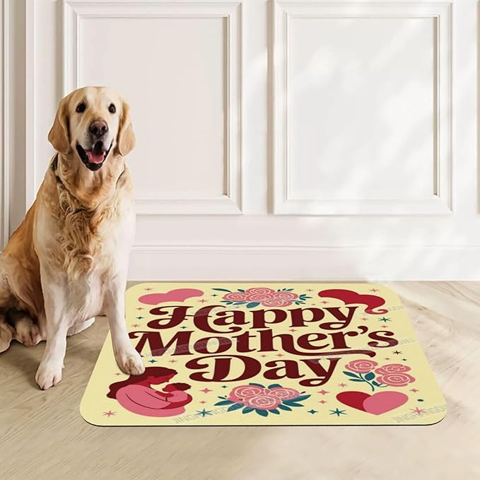 Dog Food Mat for Floors Absorbent Quick Drying Happy Mother's Day Floral Gift for Mom Ef Pet Cat Food Mat Easy-to-Clean Pet Feeding Mats Dog Bowl Mats 24x16In