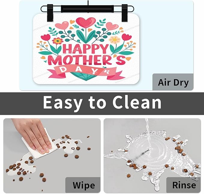 Dog Food Mat Dog Mat for Food and Water 24x16In Happy Mother's Day Floral Gift Mom Z No Stains Cat Pet Feeding Mats Water Bowl for Messy Drinkers
