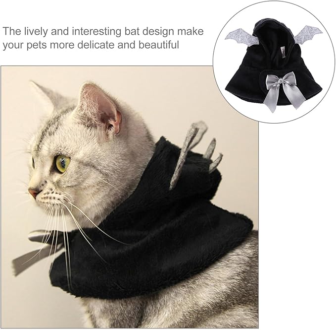 Pet Dog Cloak Cape Hooded Costume Black Cotton Bat Wings Neck 30cm Halloween Christmas Pet Supplies Apparel