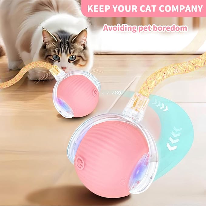 Interactive Cat Toys for Indoor Cats Smart Automatic Ball Rolling for Bored Kitten Pet Upgraded Speedy Moving Chase Dogs Toy Valentine's Day Gift Pink Dragonfly