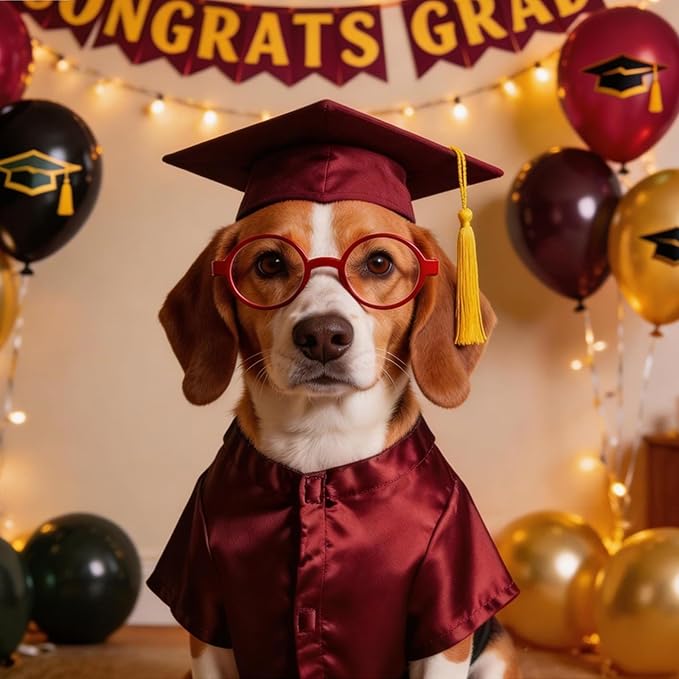 Dog Graduation Cap and Gown Set 2026 - Adjustable Washable Pet Cosplay Costume for Small Medium Dogs, Graduation Gift Supplies with Cap Robe Tassel,Dog Graduation Outfits Gifts (red, Small)
