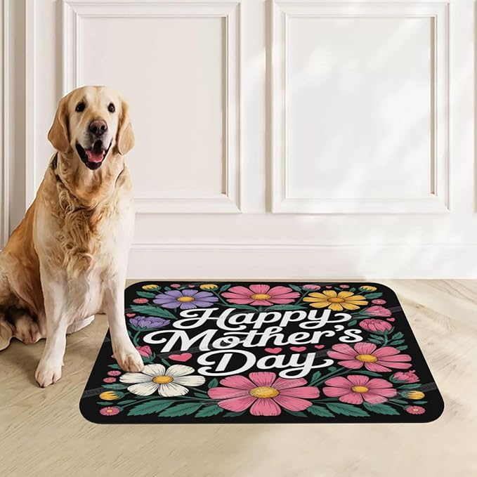 Absorbent Dog Water Cat Mat for Food Water Bowl Quick Dry Happy Mother's Day Floral Gift for Mom Le Pet Feeding Mats No Stains Dog Food Mat Pet Accessories Supplies Cat Bowl Mats 24x16In