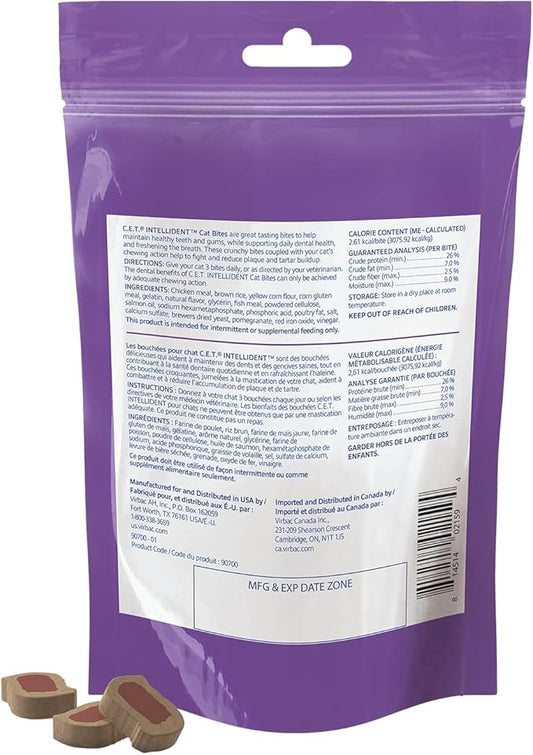 Virbac C.E.T.® INTELLIDENT® Cat Bites for Dental Care | Healthy Teeth and Gums | Fresh Breath,Chicken Flavor,(Pack of 2)