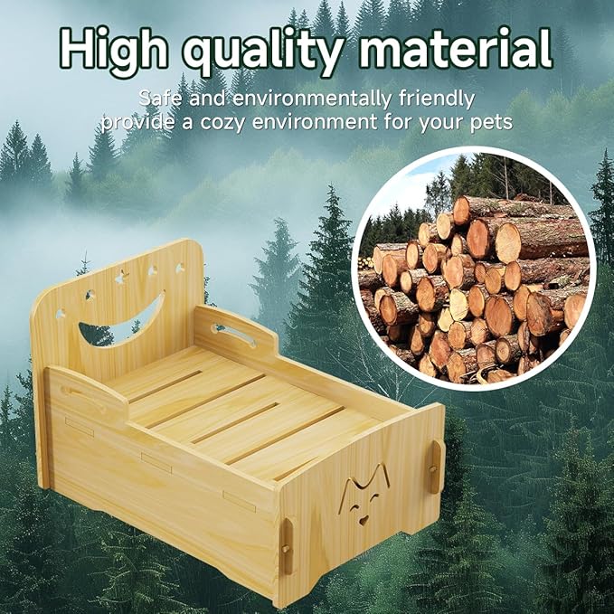 Wooden Cat Bed-Wooden Indoor Pet Bed for Cats, Dogs, Rabbits, Kittens and Small Animals Without Mattress，Easy Assembly