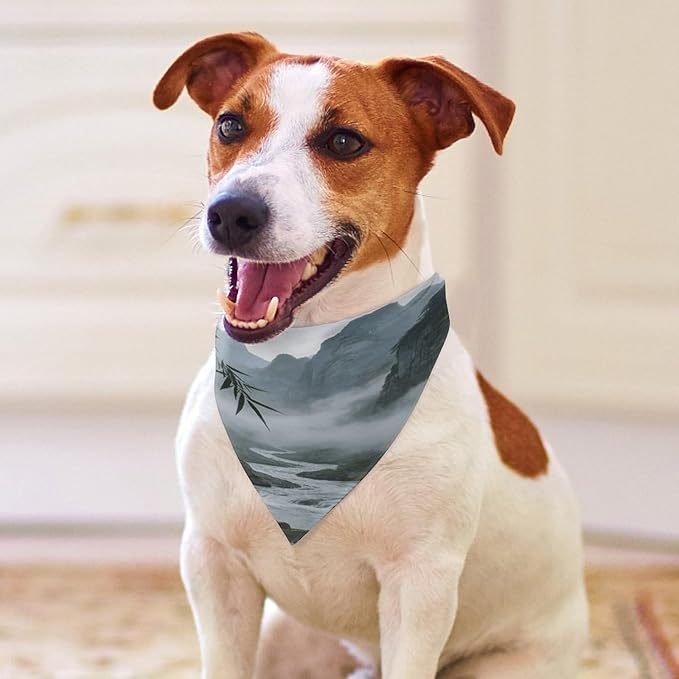 Dog Bandana Spring Pet Scarf Adjustable Triangle Rainy and Misty Return of The Boat Printing Dog Bib Washable Polyester Puppy Bandana for Small Medium Large Dogs Cat Birthday Party Supplies