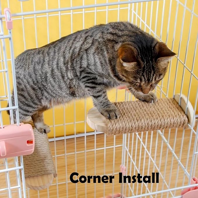 Cat Climbing Steps Scratching Tree - 2pcs Scratching Steps Sisal Hemp Cage Shelf Ladder Pets Perch Furniture Inside The cage with Install Screws (S)