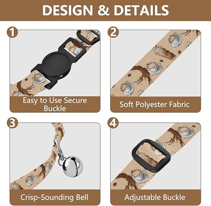 Dog Collar Coffee Drinks Cups Beige Pattern Small Dog Collars Comfortable Puppy Collar Cat Pet Collar for Dogs Cats Pets Supplies 2 Pack