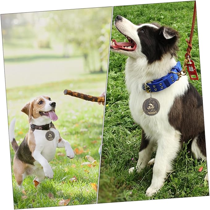 Toyvian 4pcs Vintage Alloy Dog Collar Id Tags Retro Pet Identity Tags for German Shepherd, Sturdy Metal Hanging Name Plates for Dog Supplies and Identification