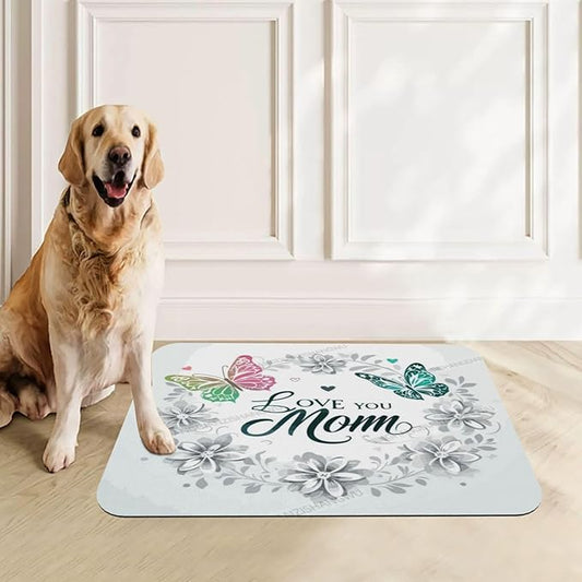 Absorbent Dog Water Cat Mat for Food Water Bowl Quick Dry Happy Mother's Day Floral Gift for Mom Dt Pet Feeding Mats No Stains Dog Food Mat Pet Accessories Supplies Cat Bowl Mats 24x16In