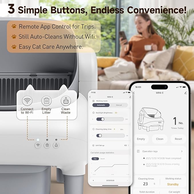 Automatic Cat Litter Box, Self Cleaning Litter Box for Multiple Cats with Open Top Design, App Control, Safet Protection,Ultra-Quiet,Easy Setup,Light Gray