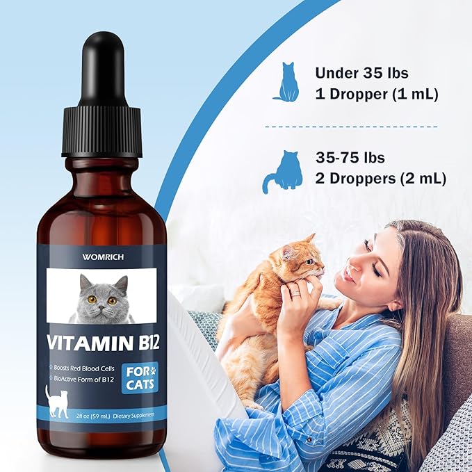 Appetite Stimulant Vitamin B12 for Cats | Methylcobalamin (Methyl B12) | Treatment of EPI in Cats Boosts Red Blood Cell Formation, Energy, Nervous System, Treats Pancreatitis | 2 fl oz