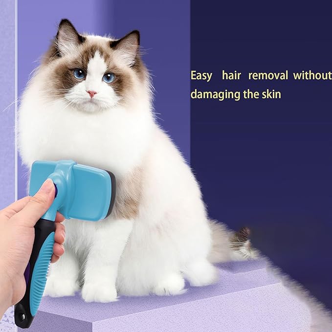 Self Cleaning Shedding Cat Brush - Skin Friendly Hair Removal And Grooming Tool Suitable For Cats And Dogs, Pet Hair Removal Tool Suitable For Shedding & Haired Pets(Sky blue,Small)