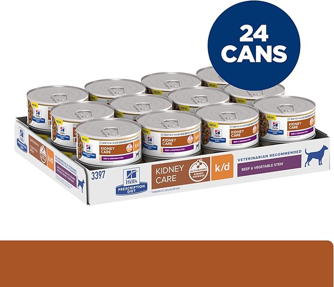 Hill's Prescription Diet k/d Kidney Care Wet Dog Food, Veterinary Diet, Beef & Vegetable Stew, 5.5 oz. Cans, 24-Pack
