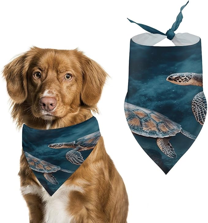 Dog Bandana Spring Pet Scarf Adjustable Triangle Turtle Swimming in The Sea Printing Dog Bib Washable Polyester Puppy Bandana for Small Medium Large Dogs Cat Birthday Party Supplies