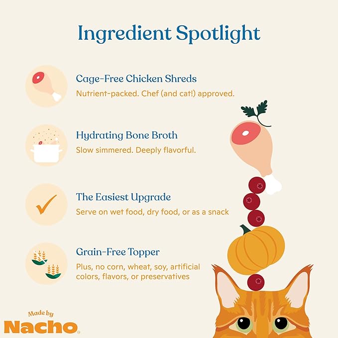 Made by Nacho Bone & Joint Support Meal Topper, Cage-Free Chicken Puree with Bone Broth, Cat Food Topper, Hydration and Flavor, Immune Support, 1.4 oz Each, 18 Count