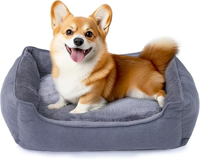 Makigued Rectangle Dog Bed for Medium Size Dog with Removable Washable Cover Pet Bed with Bolster Sides Non-Slip Bottom Pet Sofa Waterproof Lining Durable Pet Cuddler, Dark Grey, 25x 20x 6.7 in