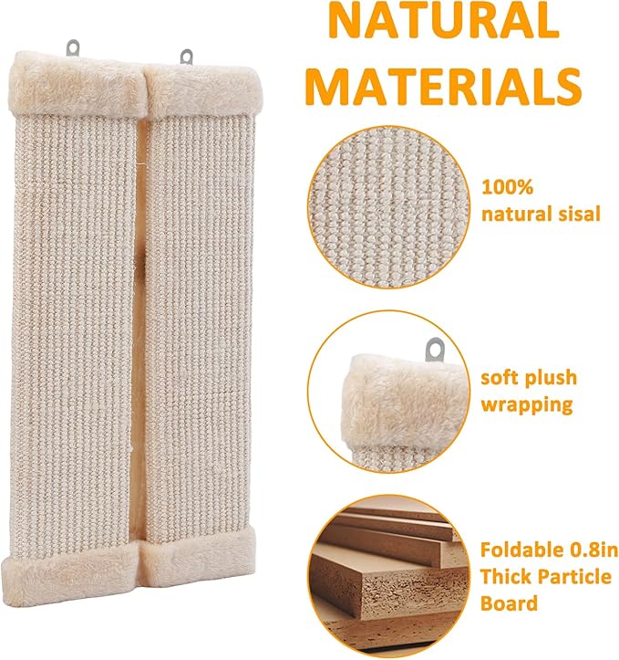 Sisal Corner Cat Scratcher 20" Wall-Mounted Sisal Cat Scratch Pad Scratching Post Furniture Protector Kittens Scratch Board for Indoor Cats