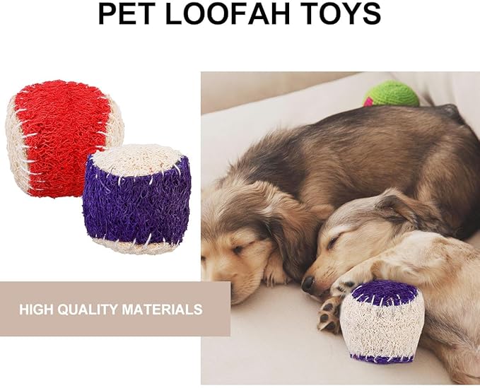 OUNONA 2pcs Natural Loofah Dog Chew Tennis Ball Pet Chewing Training Balls for Puppies Interactive Sturdy Dog Training Supplies Random Color