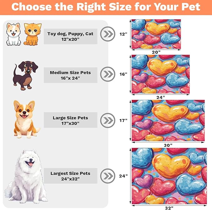 Love Heart Dog Food Mat for Floors Absorbent, Quick Dry Water Dispenser Mat for Food, Water, Pet Supplies 17" x 30", Romantic