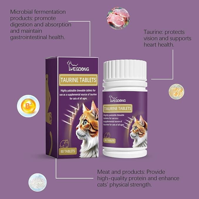 80 Pieces Cat Taurine Chewable Tablets for Cats-Multivitamin Taurine for Cat Nutrition Supplement