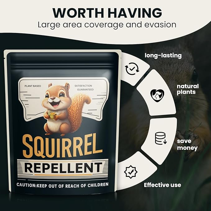 Squirrel Repellent Outdoor, Natural Squirrel Deterrent for Plants, Attic & Bird Feeders, Safe Around Kids & Pets, Helps Keep Squirrels Chipmunk Away from Yard & Garden – 10 Pouches