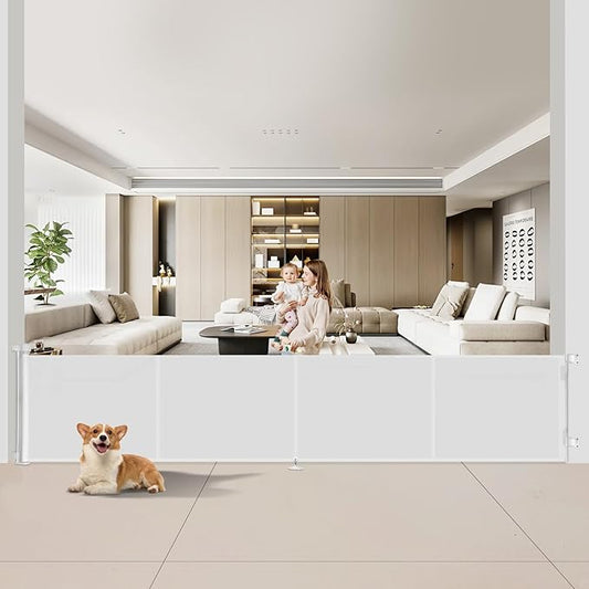200 inch Retractable Baby Gates 37 inch Tall, Retractable Gate with Reinforced Strip Design to Prevent Crawling Through, 16 FT Outdoor Retractable Gates, Extra Wide Retractable Gate for Garage