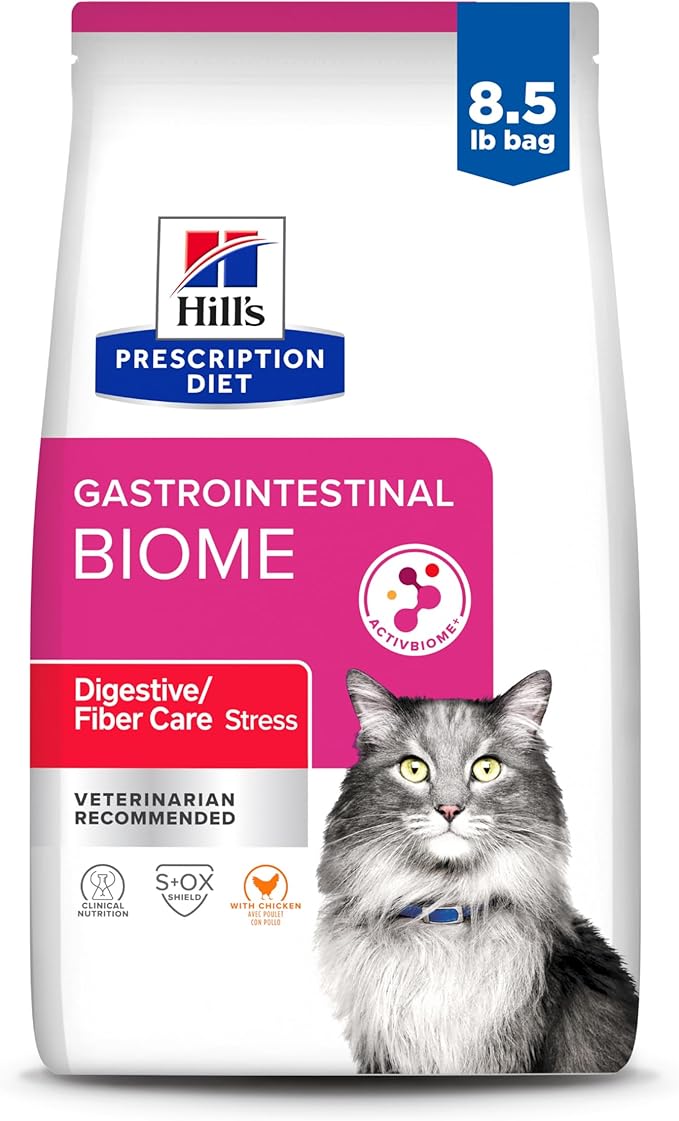 Hill's Prescription Diet Gastrointestinal Biome Stress Dry Cat Food, Chicken Flavor, Veterinary Diet, 8.5 lb. Bag