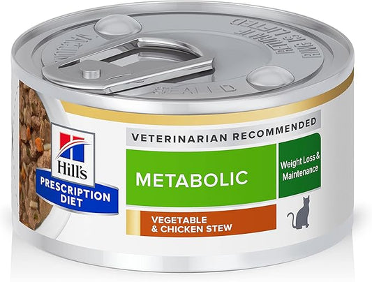 Hill's Prescription Diet Metabolic Weight Management Vegetables & Chicken Stew Wet Cat Food, Veterinary Diet, 2.9 oz. Cans, 24-Pack