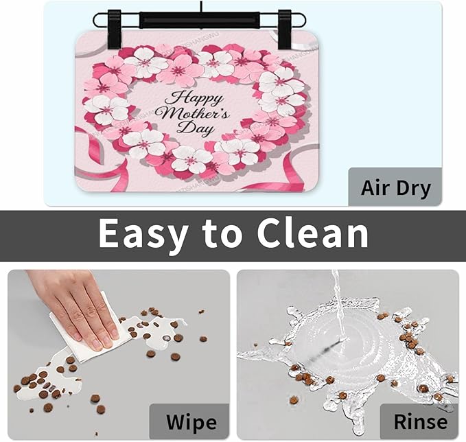 Dog Food Mat for Floors Absorbent Quick Drying Happy Mother's Day Floral Gift for Mom Dl Pet Cat Food Mat Easy-to-Clean Pet Feeding Mats Dog Bowl Mats 18X12In