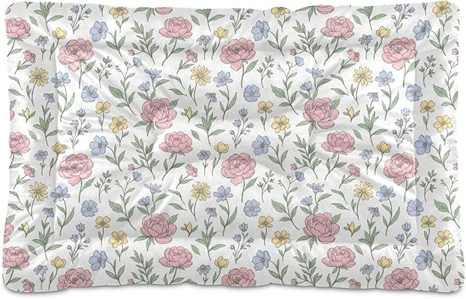 Dog Bed for Crate Washable Pet Sleep Pad, Floral Print Kennel Mat with Non-Slip Bottom, Soft Fluffy Supplies Pet for Dogs and Cats (24x18 inch)