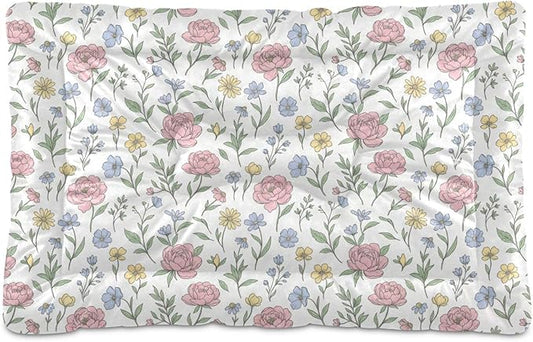 Dog Bed for Crate Washable Pet Sleep Pad, Floral Print Kennel Mat with Non-Slip Bottom, Soft Fluffy Supplies Pet for Dogs and Cats (24x18 inch)