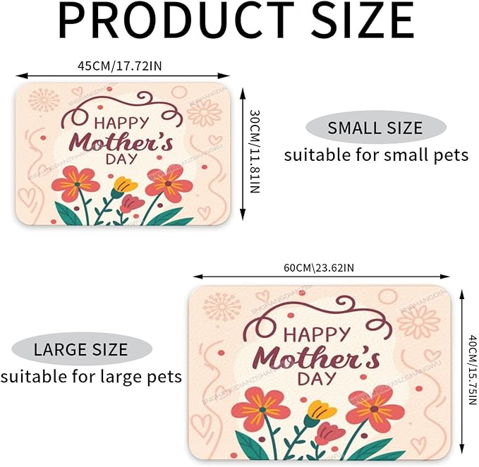 Dog Food Mat Happy Mother's Day Floral Gift for Mom Dz Absorbent Water Bowl Mats Cat Pet Feeding Placemats 18X12In