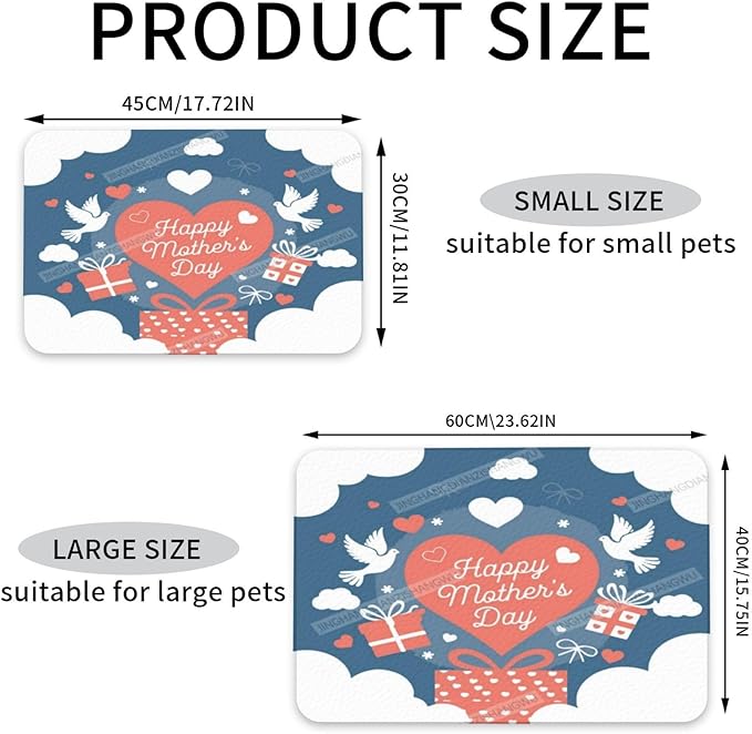 Dog Food Mats for Floors Absorbent Pet Cat Food Mat Happy Mother's Day Floral Gift Mom Dm Non Slip Dogs Bowl Mats for Water Dog Placemats Feeding Mat Pet Supplies 24x16In