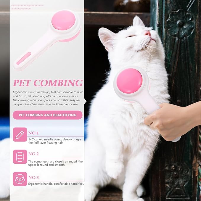 HEMOTON Pet Grooming Brush and Household Fur Comb, Multi-function Pink Plastic Deshedding Tool for Cats, Dogs, and Kittens, Portable Pet Hair Removal Accessory for Home Use