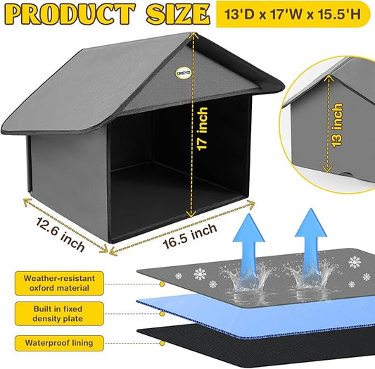 Dreyoo Outdoor Cat Feeding Station for Food & Water, Weatherproof Outdoor Kitty Dining Room Cat Shelter for Stray, Feral Cats and Community Cats, 13”d x 17”w x 15.5'h(2 Pack,Dark Grey)