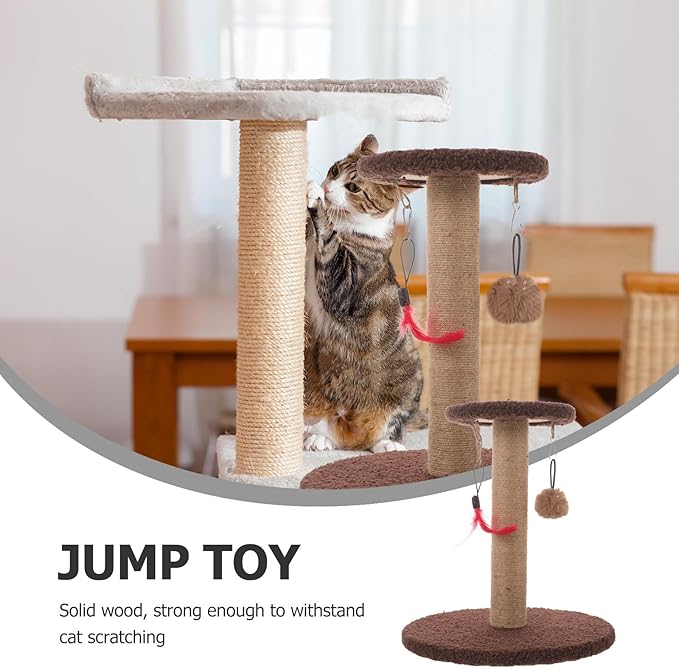VOSAREA Sisal Cat Scratching Post Floor Scratching Pole Multifunctional Cat Climbing Tower Brown Round Kitten for Indoor Supplies