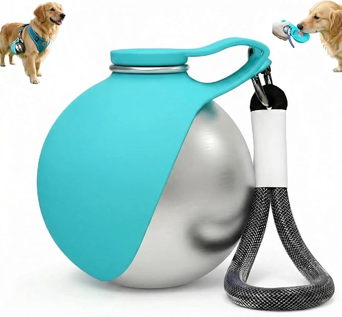 Pet Printed Stainless Steel Water Bottle (285 ml) for Dog and Cats Supplies, Outdoor Dog Walking Foldable Portable Water Cup, Pet Water Bottle (Blue)